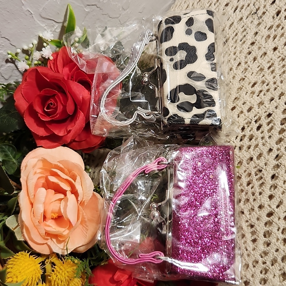 Mini Sample Coin Purse Bag Set of 2 Pink Leopard Newn in Package